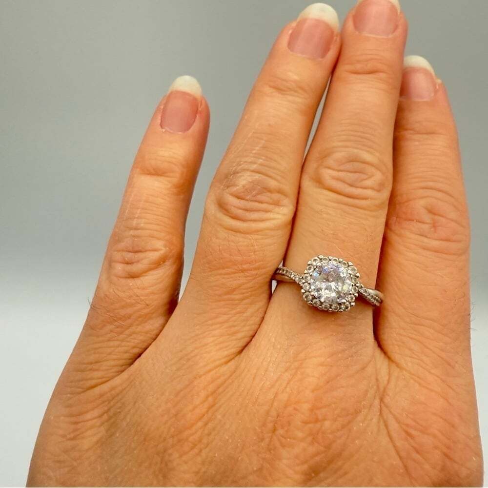 Faux Engagement Glamour Ring Marked 925 with CZ Stones - Size 8 - Picture 4 of 16
